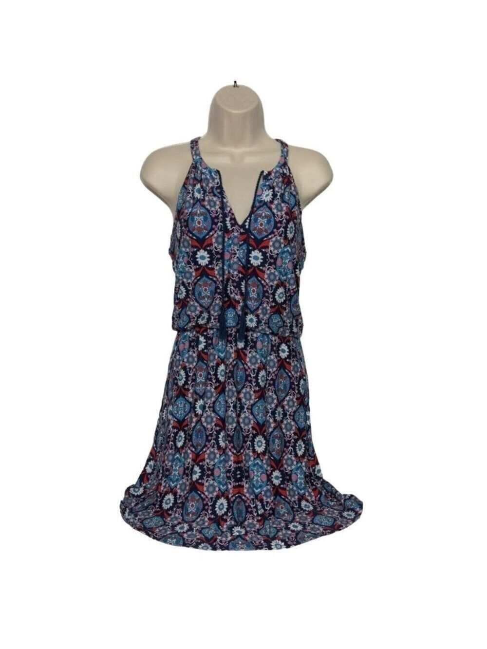 Antibes Blanc Red White Blue Floral Sun Dress Small